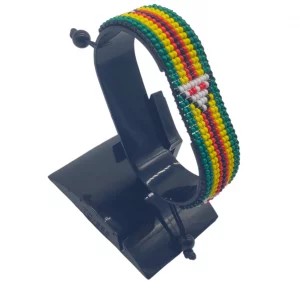 Zimbabwe Flag Bracelet Adjustable handcrafted with beadwork in the colors of the Zimbabwe flag.