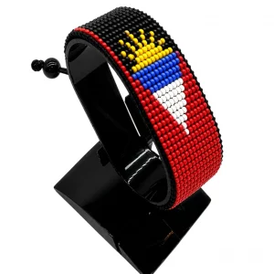 Antigua and Barbuda Flag Bracelet Adjustable handcrafted with beadwork in the colors of the Antigua and Barbuda flag.