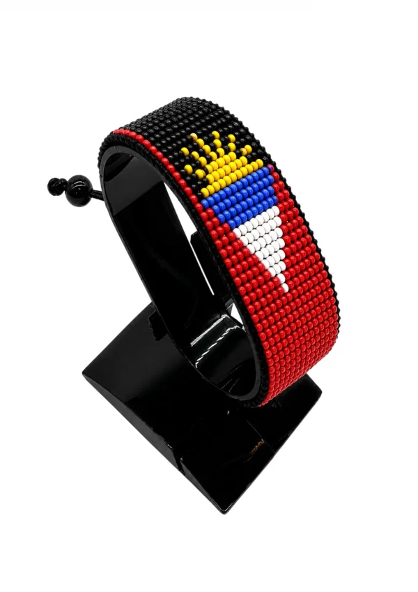 Antigua and Barbuda Flag Bracelet Adjustable handcrafted with beadwork in the colors of the Antigua and Barbuda flag.
