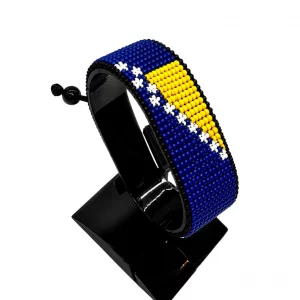 Bosnia and Herzegovina Flag Bracelet Adjustable handcrafted with beadwork in the colors of the Bosnia and Herzegovina flag.