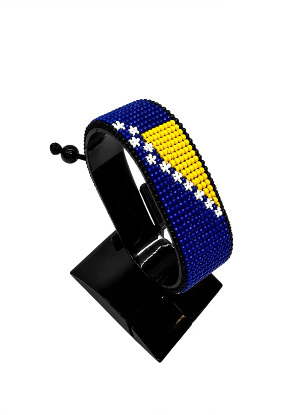 Bosnia and Herzegovina Flag Bracelet Adjustable handcrafted with beadwork in the colors of the Bosnia and Herzegovina flag.