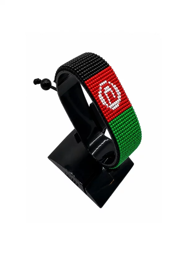 Afghanistan Flag Bracelet Adjustable handcrafted with beadwork in the colors of the Afghanistan flag.