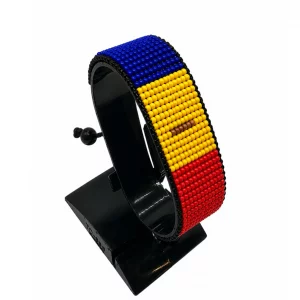 Andorra Flag Bracelet Adjustable handcrafted with beadwork in the colors of the Andorra flag.