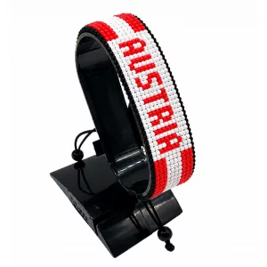 Austria Flag Bracelet With Name Adjustable handcrafted with beadwork in the colors of the Austria flag and the name "Austria".