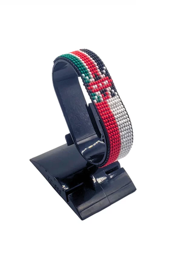 Austria-Kenya Combo Flag Bracelet Adjustable handcrafted with beadwork in the colors of the Austria and Kenya flags.