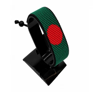 Bangladesh Flag Bracelet Adjustable handcrafted with beadwork in the colors of the Bangladesh flag.