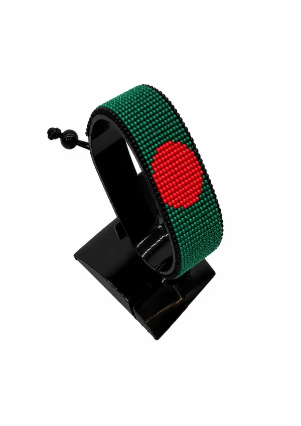 Bangladesh Flag Bracelet Adjustable handcrafted with beadwork in the colors of the Bangladesh flag.