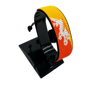Bhutan Flag Bracelet Adjustable handcrafted with beadwork in the colors of the Bhutan flag.