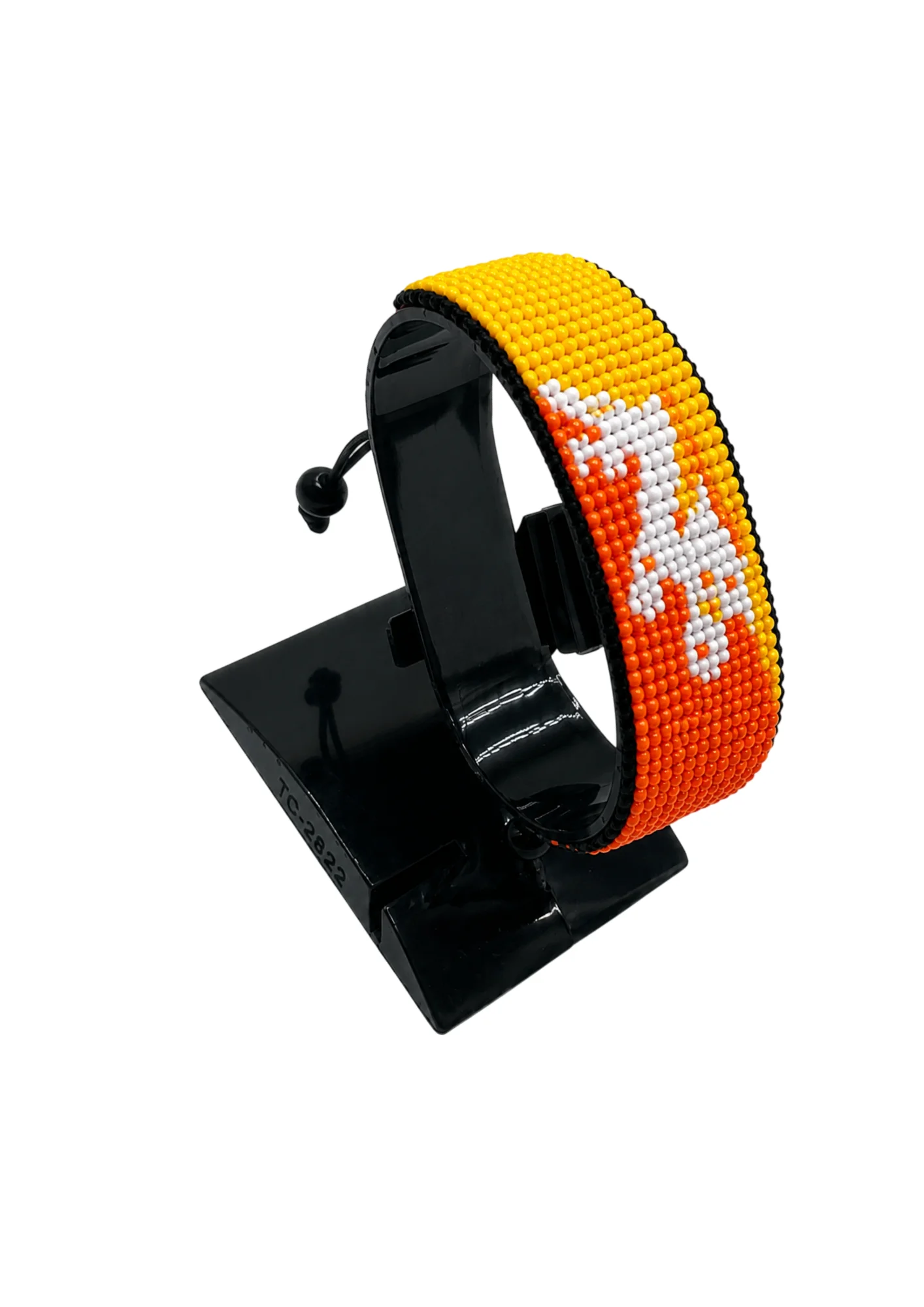 Bhutan Flag Bracelet Adjustable handcrafted with beadwork in the colors of the Bhutan flag.