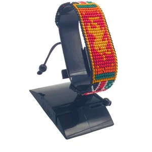 Bhutan Kenya Combo Flag Bracelet Adjustable handcrafted with beadwork in the colors of the Bhutan and Kenya flags.