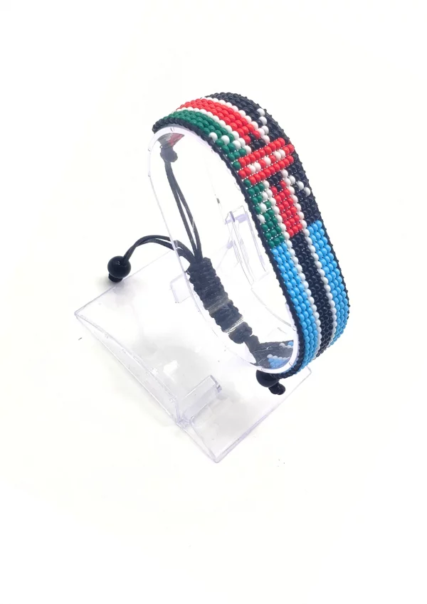 Botswana Kenya Combo Flag Bracelet Adjustable handcrafted with beadwork in the colors of the Botswana and Kenya flags.