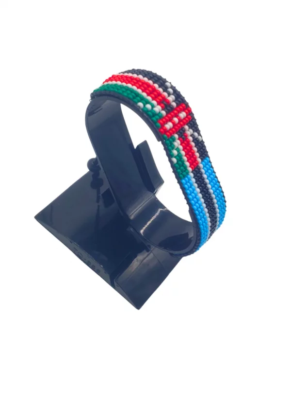 Botswana Kenya Combo Flag Bracelet Adjustable handcrafted with beadwork in the colors of the Botswana and Kenya flags.