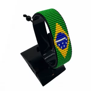 Brazil Flag Bracelet Adjustable handcrafted with beadwork in the colors of the Brazil flag.