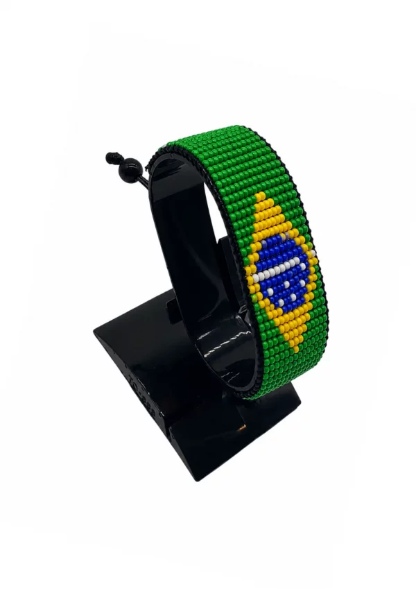 Brazil Flag Bracelet Adjustable handcrafted with beadwork in the colors of the Brazil flag.