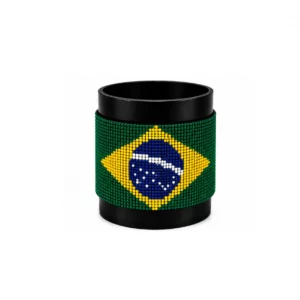 Brazil Signature Flag Bracelet Long Neck with Buttons handcrafted with premium beadwork featuring the Brazil flag and button closure.
