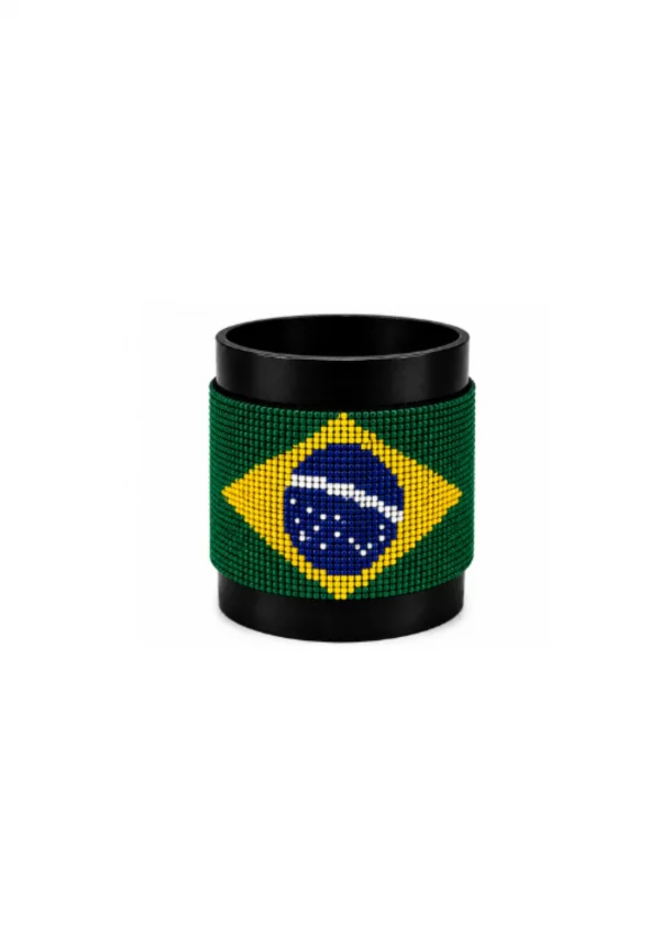 Brazil Signature Flag Bracelet Long Neck with Buttons handcrafted with premium beadwork featuring the Brazil flag and button closure.