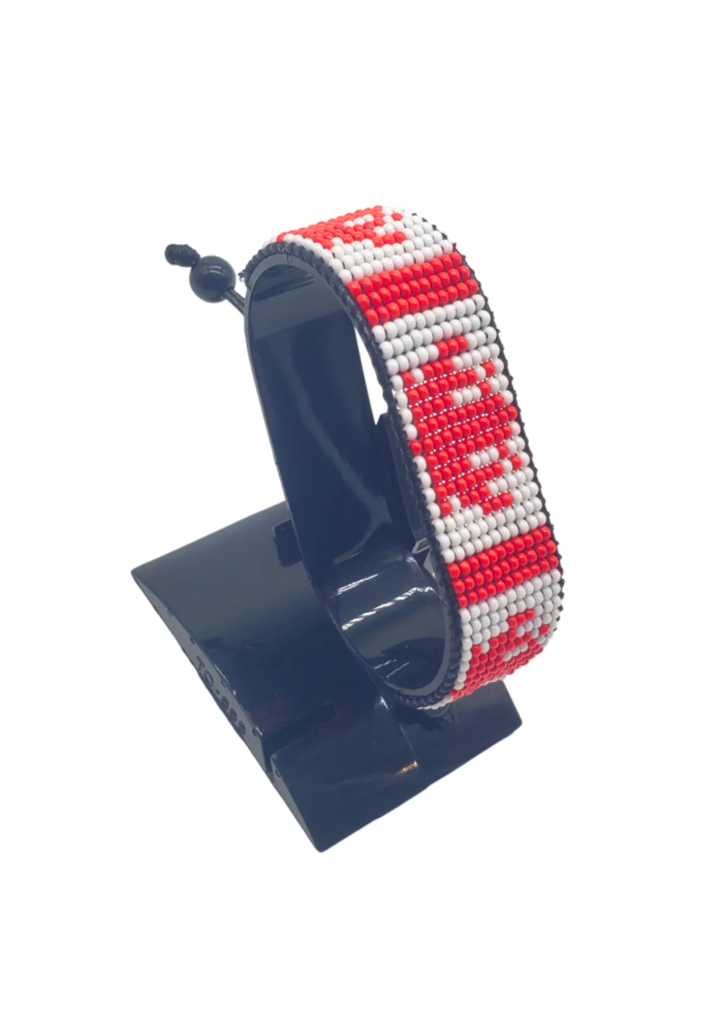 Canada Flag Bracelet Adjustable handcrafted with beadwork in the colors of the Canada flag.