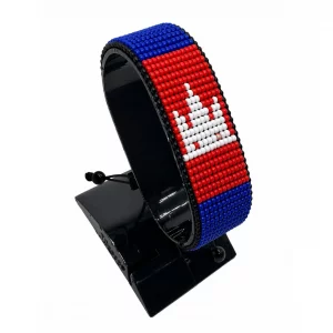 Cambodia Flag Bracelet Adjustable handcrafted with beadwork in the colors of the Cambodia flag.
