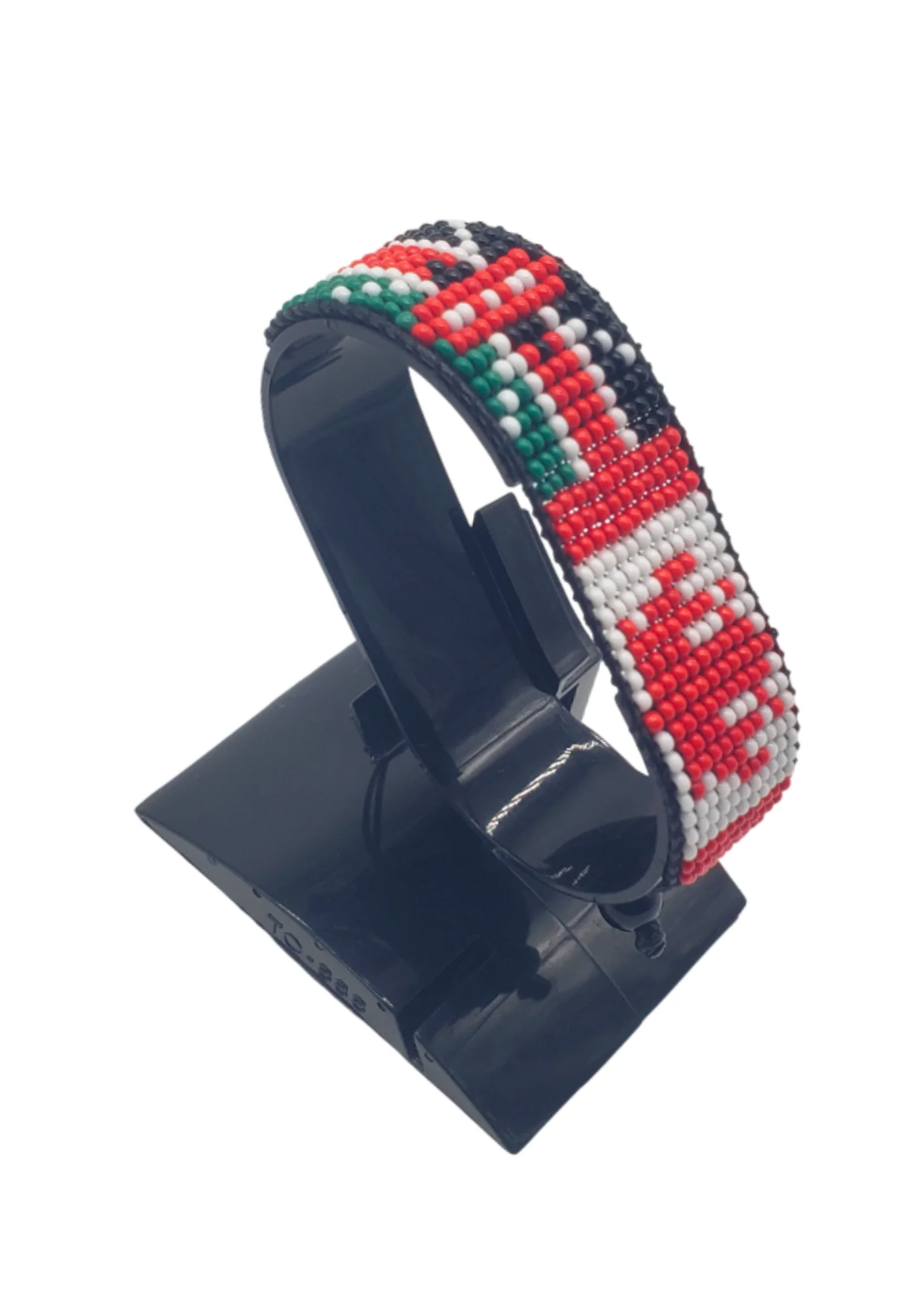 Canada-Kenya Combo Flag Bracelet Adjustable handcrafted with beadwork in the colors of the Canada and Kenya flags.