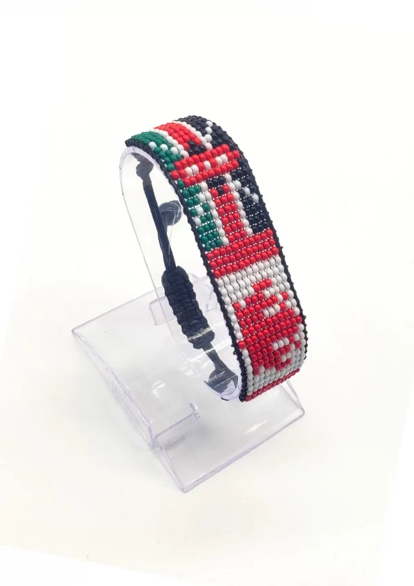 Canada-Kenya Combo Flag Bracelet Adjustable handcrafted with beadwork in the colors of the Canada and Kenya flags.