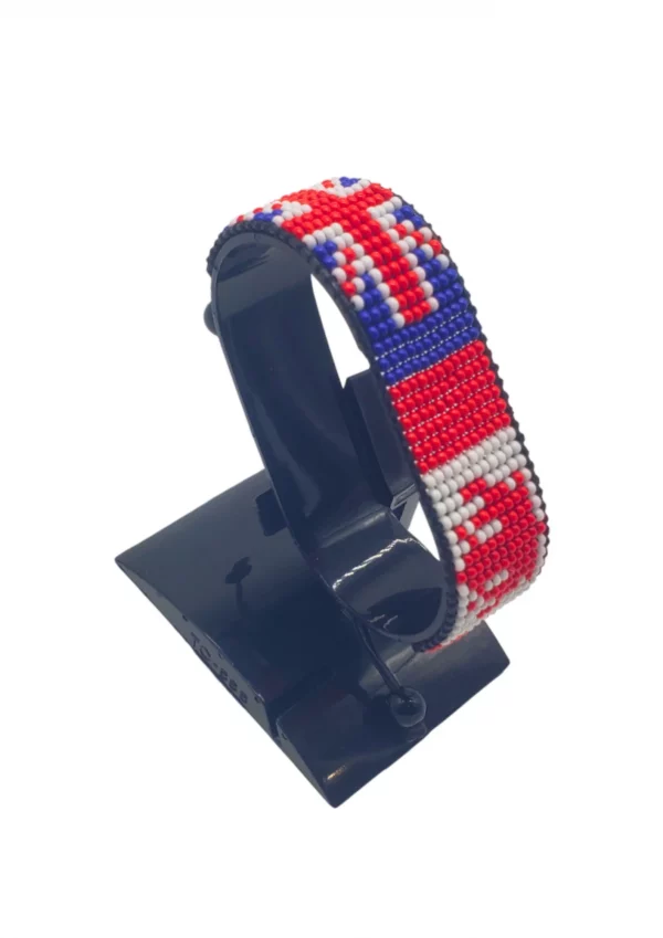 Canada UK Combo Flag Bracelet Adjustable handcrafted with beadwork in the colors of the Canada and United Kingdom flags.
