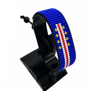 Cape Verde Flag Bracelet Adjustable handcrafted with beadwork in the colors of the Cape Verde flag.