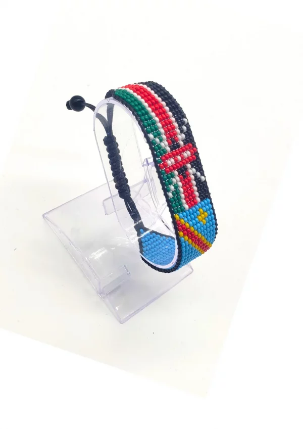 DRC Congo Kenya Combo Flag Bracelet Adjustable handcrafted with beadwork in the colors of the Democratic Republic of the Congo and Kenya flags.