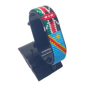 DRC Congo Kenya Combo Flag Bracelet Adjustable handcrafted with beadwork in the colors of the Democratic Republic of the Congo and Kenya flags.