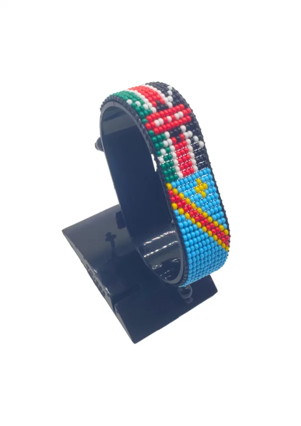 DRC Congo Kenya Combo Flag Bracelet Adjustable handcrafted with beadwork in the colors of the Democratic Republic of the Congo and Kenya flags.