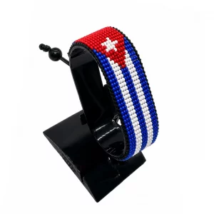 Cuba Flag Bracelet Adjustable handcrafted with beadwork in the colors of the Cuba flag.