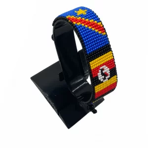 DRC Congo Uganda Combo Flag Bracelet Adjustable handcrafted with beadwork in the colors of the Democratic Republic of the Congo and Uganda flags.