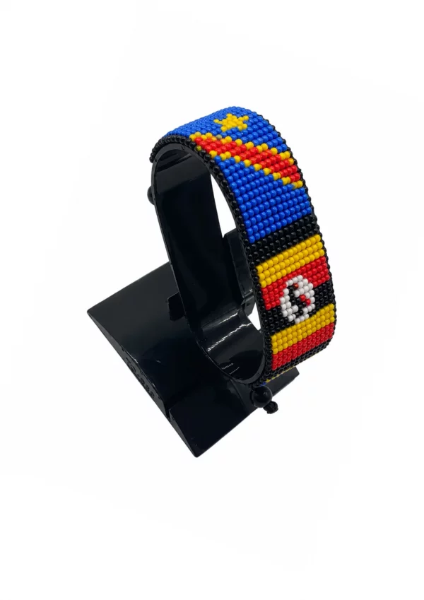 DRC Congo Uganda Combo Flag Bracelet Adjustable handcrafted with beadwork in the colors of the Democratic Republic of the Congo and Uganda flags.