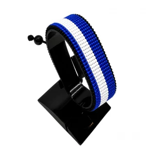 El Salvador Flag Bracelet Adjustable handcrafted with beadwork in the colors of the El Salvador flag.