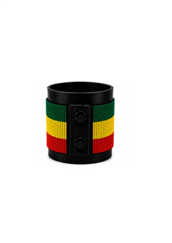 Ethiopia Signature Flag Bracelet Long Neck with Buttons handcrafted with beadwork in the colors of the Ethiopia flag.