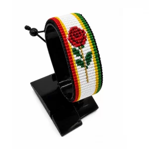 Ethiopia Flag Bracelet for Women Adjustable handcrafted with rose-inspired beadwork in the colors of the Ethiopia flag