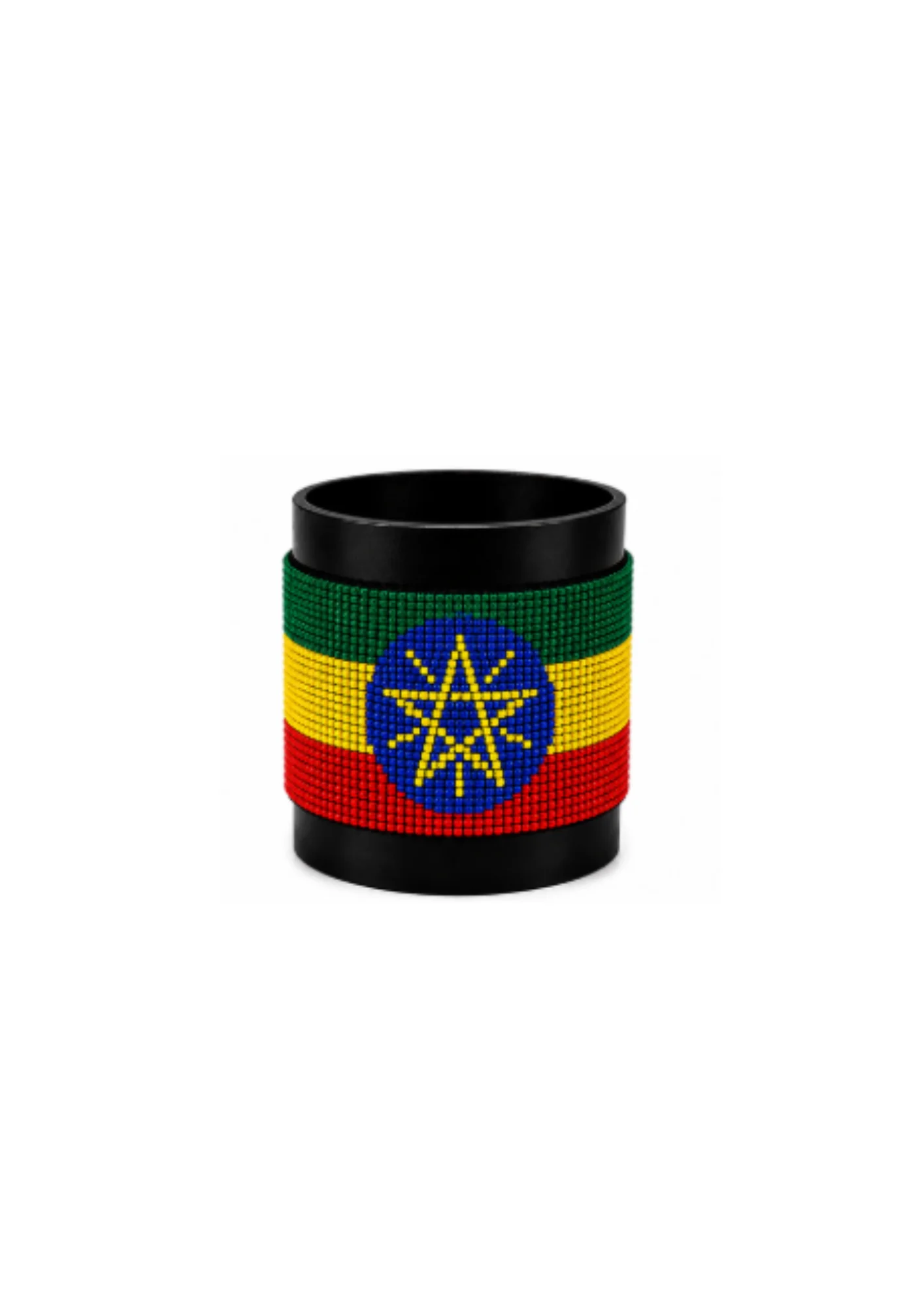 Ethiopia Signature Flag Bracelet Long Neck with Buttons handcrafted with beadwork in the colors of the Ethiopia flag.