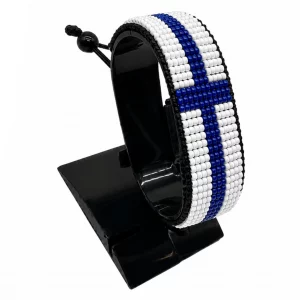Finland Flag Bracelet Adjustable handcrafted with beadwork in the colors of the Finland flag.