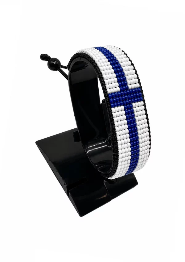 Finland Flag Bracelet Adjustable handcrafted with beadwork in the colors of the Finland flag.