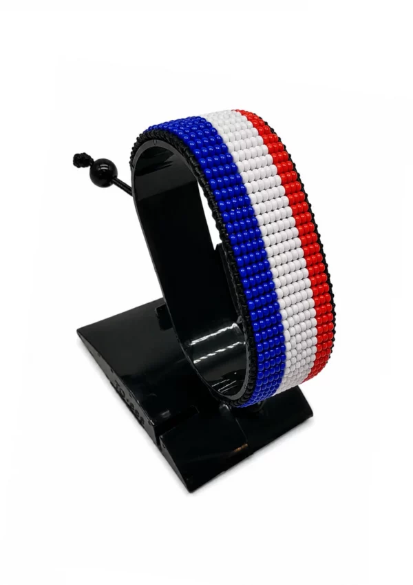 France Flag Bracelet Adjustable handcrafted with beadwork in the colors of the France flag.
