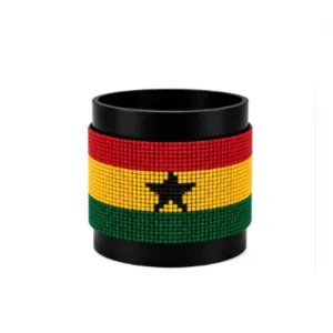 Ghana Signature Flag Bracelet Long Neck with Buttons handcrafted with premium beadwork featuring the Ghana flag and button closure.
