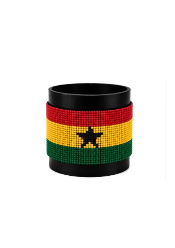 Ghana Signature Flag Bracelet Long Neck with Buttons handcrafted with premium beadwork featuring the Ghana flag and button closure.