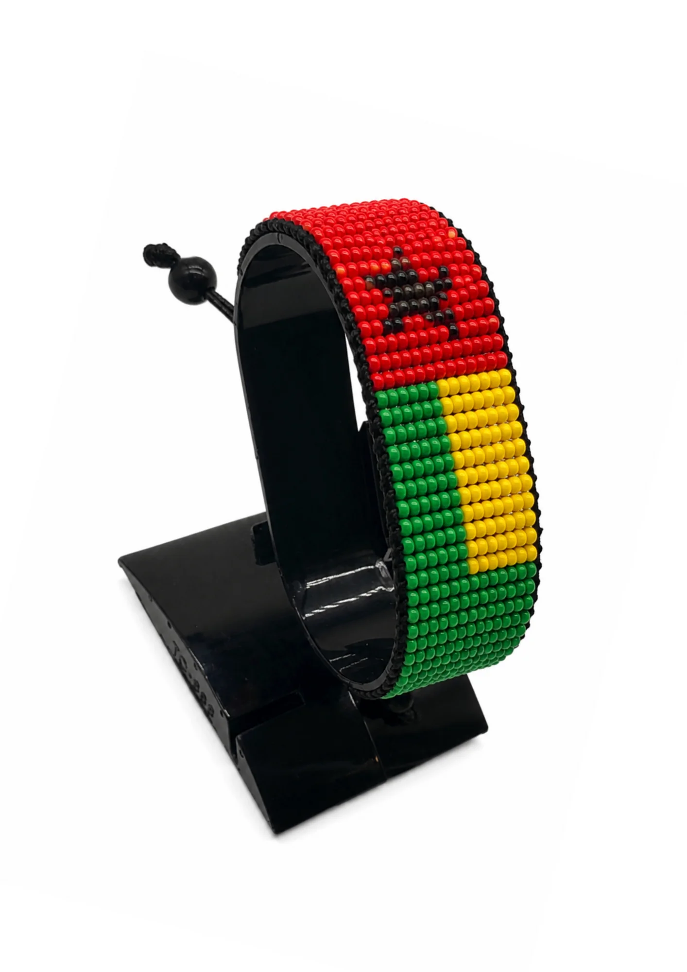 Guinea-Bissau Flag Bracelet Adjustable handcrafted with beadwork in the colors of the Guinea-Bissau flag.