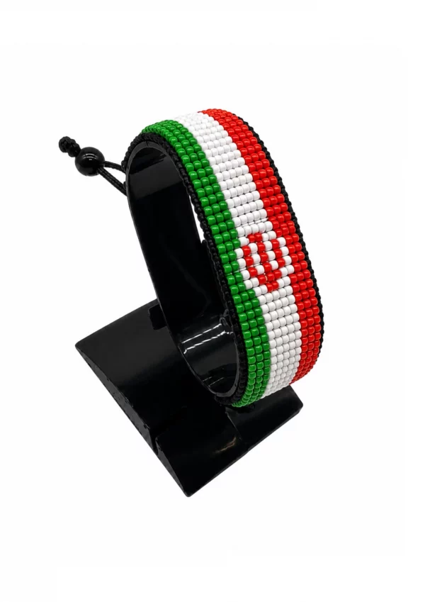 Iran Flag Bracelet Adjustable handcrafted with beadwork in the colors of the Iran flag.