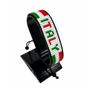 Italy Flag Bracelet With Name Adjustable handcrafted with beadwork in the colors of the Italy flag and the name "Italy".