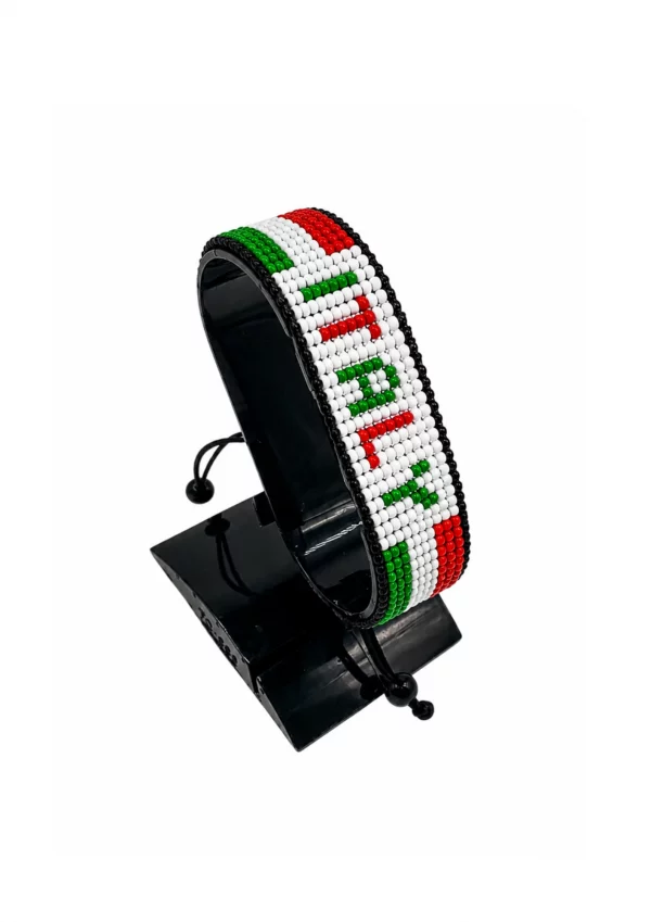 Italy Flag Bracelet With Name Adjustable handcrafted with beadwork in the colors of the Italy flag and the name "Italy".