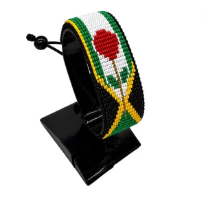 Jamaica Flag Bracelet for Women Adjustable handcrafted with rose-inspired beadwork in the colors of the Jamaica flag.