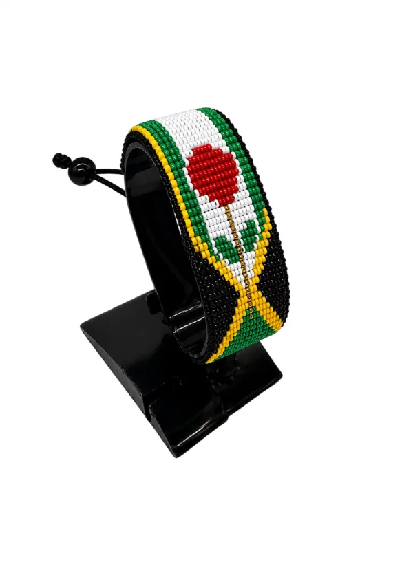 Jamaica Flag Bracelet for Women Adjustable handcrafted with rose-inspired beadwork in the colors of the Jamaica flag.