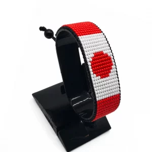 Japan Flag Bracelet Adjustable handcrafted with beadwork in the colors of the Japan flag.
