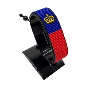 Liechtenstein Flag Bracelet Adjustable handcrafted with beadwork in the colors of the Liechtenstein flag.