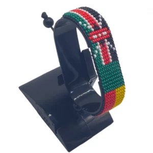 Mali Kenya Combo Flag Bracelet Adjustable handcrafted with beadwork in the colors of the Mali and Kenya flags.